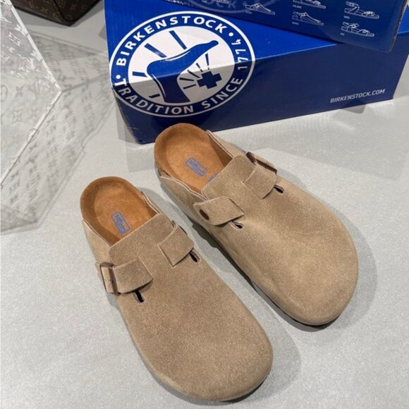 Birkenstock Light Brown Suede Clogs - Picture 2 of 9